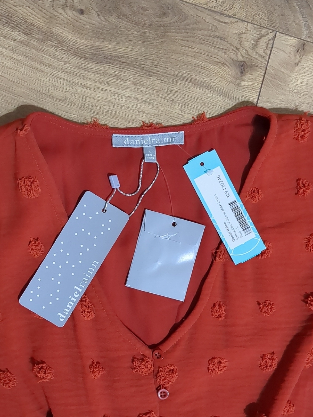 Daniel Rainn Stitch Fix Burnt Red Textured Polka Dot Maxi Dress Size L NWT - Picture 9 of 12